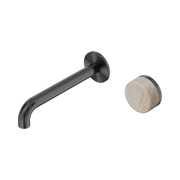 Nero Serenity Progressive Wall Basin Mixer 185mm Spout With Rome Travertine Handle Gun Metal - 24E069GM