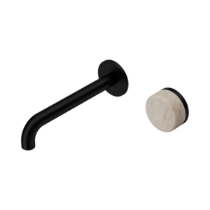Nero Serenity Progressive Wall Basin Mixer 185mm Spout With Rome Travertine Handle Matte Black - 24E069MB