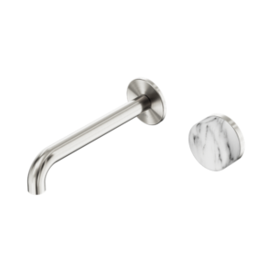 Nero Serenity Progressive Wall Basin Mixer 185mm Spout With Arabescato Corchia Handle Brushed Nickel - 24E070BN