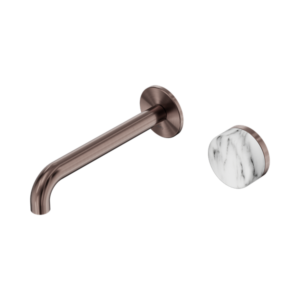 Nero Serenity Progressive Wall Basin Mixer 185mm Spout With Arabescato Corchia Handle Brushed Bronze - 24E070BZ