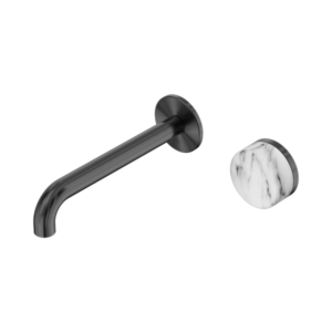 Nero Serenity Progressive Wall Basin Mixer 185mm Spout With Arabescato Corchia Handle Gun Metal - 24E070GM