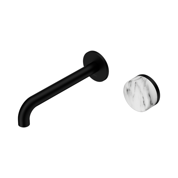 Nero Serenity Progressive Wall Basin Mixer 185mm Spout With Arabescato Corchia Handle Matte Black - 24E070MB