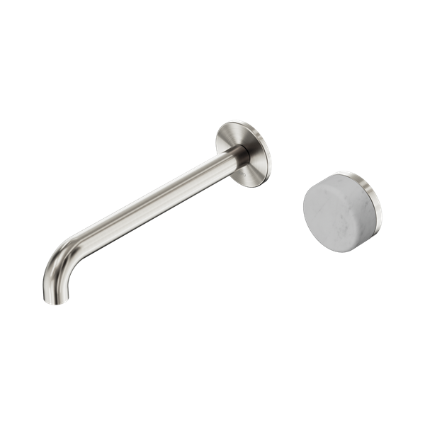 Nero Serenity Progressive Wall Basin Mixer 220mm Spout With Carrara Handle Brushed Nickel - 24E073BN