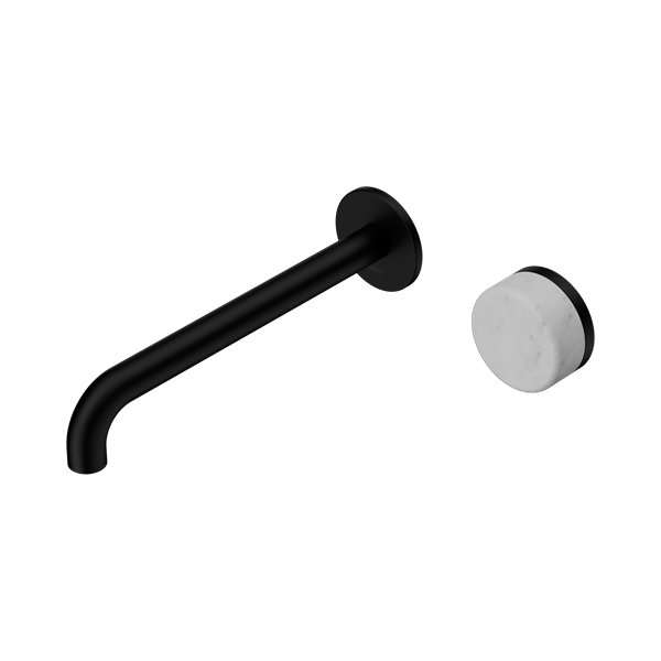 Nero Serenity Progressive Wall Basin Mixer 220mm Spout With Carrara Handle Matte Black - 24E073MB