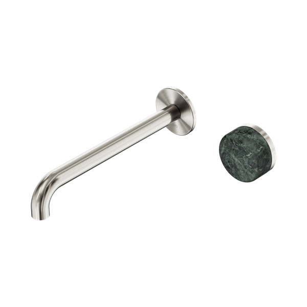 Nero Serenity Progressive Wall Basin Mixer 220mm Spout With Verde Alpi Handle Brushed Nickel - 24E074BN