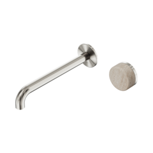 Nero Serenity Progressive Wall Basin Mixer 220mm Spout With Rome Travertine Handle Brushed Nickel - 24E075BN
