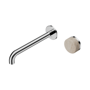 Nero Serenity Progressive Wall Basin Mixer 220mm Spout With Rome Travertine Handle Chrome - 24E075CH