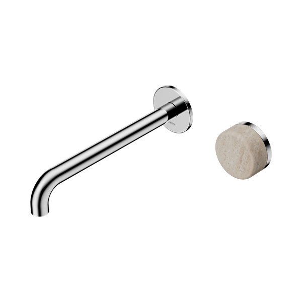 Nero Serenity Progressive Wall Basin Mixer 220mm Spout With Rome Travertine Handle Chrome - 24E075CH
