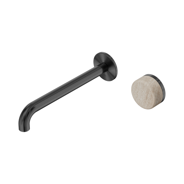 Nero Serenity Progressive Wall Basin Mixer 220mm Spout With Rome Travertine Handle Gun Metal - 24E075GM