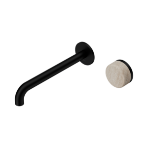 Nero Serenity Progressive Wall Basin Mixer 220mm Spout With Rome Travertine Handle Matte Black - 24E075MB