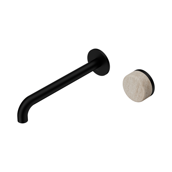 Nero Serenity Progressive Wall Basin Mixer 220mm Spout With Rome Travertine Handle Matte Black - 24E075MB