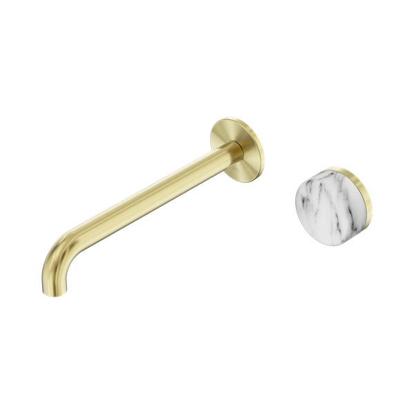 Nero Serenity Progressive Wall Basin Mixer 220mm Spout With Arabescato Corchia Handle Brushed Gold - 24E076BG