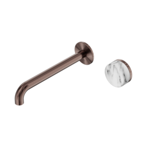 Nero Serenity Progressive Wall Basin Mixer 220mm Spout With Arabescato Corchia Handle Brushed Bronze - 24E076BZ