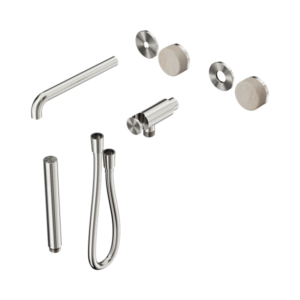 Nero Serenity Progressive Shower System With Spout With Rome Travertine Handle And Slim Shower Trim Kit Only Brushed Nickel - 24E081BN