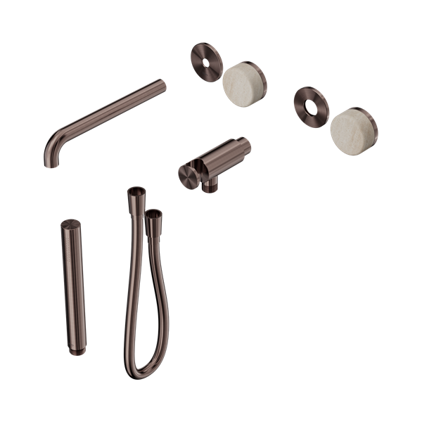 Nero Serenity Progressive Shower System With Spout With Rome Travertine Handle And Slim Shower Trim Kit Only Brushed Bronze - 24E081BZ