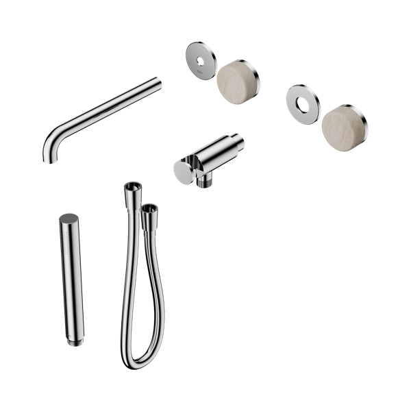 Nero Serenity Progressive Shower System With Spout With Rome Travertine Handle And Slim Shower Trim Kit Only Chrome - 24E081CH