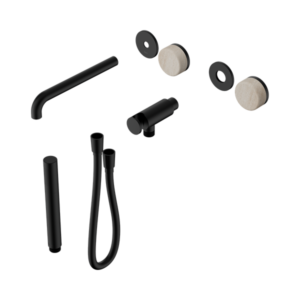 Nero Serenity Progressive Shower System With Spout With Rome Travertine Handle And Slim Shower Trim Kit Only Matte Black - 24E081MB