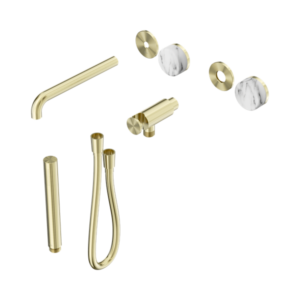 Nero Serenity Progressive Shower System With Spout With Arabescato Corchia Handle And Slim Shower Trim Kit Only Brushed Gold - 24E082BG