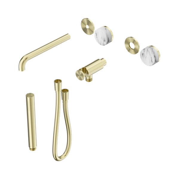 Nero Serenity Progressive Shower System With Spout With Arabescato Corchia Handle And Slim Shower Trim Kit Only Brushed Gold - 24E082BG