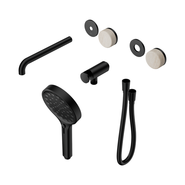 Nero Serenity Progressive Shower System With Spout With Rome Travertine Handle And Serenity Hand Shower Trim Kit Only Matte Black - 24E087MB