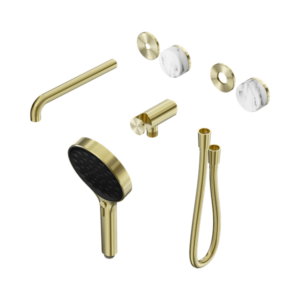 Nero Serenity Progressive Shower System With Spout With Arabescato Corchia Handle And Serenity Hand Shower Trim Kit Only Brushed Gold - 24E088BG