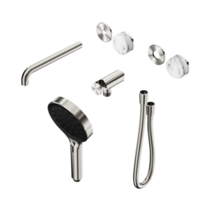 Nero Serenity Progressive Shower System With Spout With Arabescato Corchia Handle And Serenity Hand Shower Trim Kit Only Brushed Nickel - 24E088BN