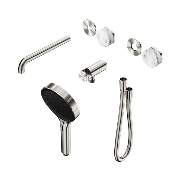 Nero Serenity Progressive Shower System With Spout With Arabescato Corchia Handle And Serenity Hand Shower Trim Kit Only Brushed Nickel - 24E088BN