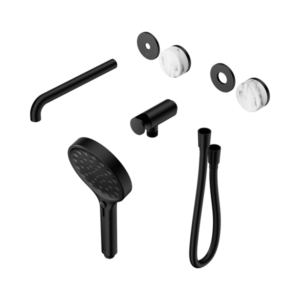 Nero Serenity Progressive Shower System With Spout With Arabescato Corchia Handle And Serenity Hand Shower Trim Kit Only Matte Black - 24E088MB