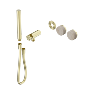 Nero Serenity Progressive Shower System With Rome Travertine Handle And Slim Shower Trim Kit Only Brushed Gold - 24E093BG