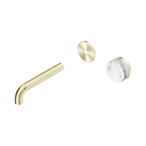 Nero Serenity Progressive Wall Basin Mixer 160mm Spout With Arabescato Corchia Handle Trim Kit Only Brushed Gold - 24E106BG