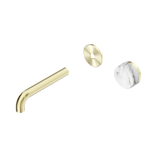 Nero Serenity Progressive Wall Basin Mixer 160mm Spout With Arabescato Corchia Handle Trim Kit Only Brushed Gold - 24E106BG