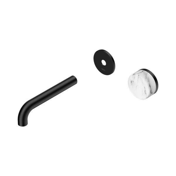 Nero Serenity Progressive Wall Basin Mixer 160mm Spout With Arabescato Corchia Handle Trim Kit Only Matte Black - 24E106MB