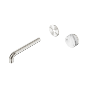 Nero Serenity Progressive Wall Basin Mixer 185mm Spout With Arabescato Corchia Handle Trim Kit Only Brushed Nickel - 24E112BN