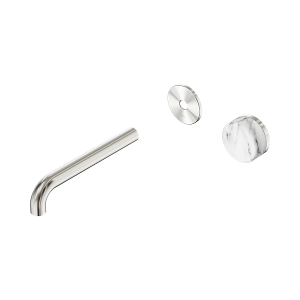 Nero Serenity Progressive Wall Basin Mixer 185mm Spout With Arabescato Corchia Handle Trim Kit Only Brushed Nickel - 24E112BN