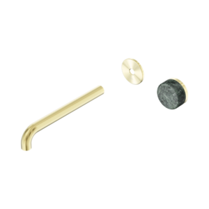 Nero Serenity Progressive Wall Basin Mixer 220mm Spout With Verde Alpi Handle Trim Kit Only Brushed Gold - 24E116BG