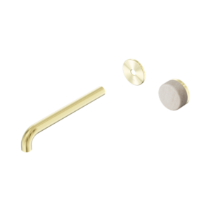 Nero Serenity Progressive Wall Basin Mixer 220mm Spout With Rome Travertine Handle Trim Kit Only Brushed Gold - 24E117BG