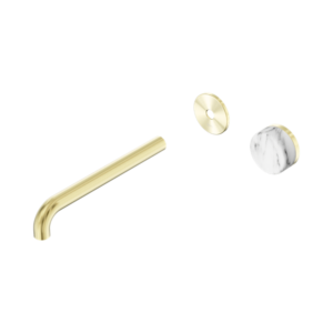 Nero Serenity Progressive Wall Basin Mixer 220mm Spout With Arabescato Corchia Handle Trim Kit Only Brushed Gold - 24E118BG