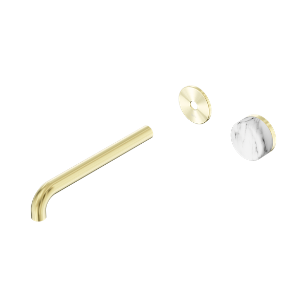 Nero Serenity Progressive Wall Basin Mixer 220mm Spout With Arabescato Corchia Handle Trim Kit Only Brushed Gold - 24E118BG