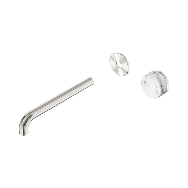 Nero Serenity Progressive Wall Basin Mixer 220mm Spout With Arabescato Corchia Handle Trim Kit Only Brushed Nickel - 24E118BN