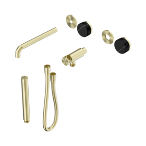 Nero Serenity Progressive Shower System With Spout With Marquina Black Handle And Slim Shower Trim Kit Only Brushed Gold - 24E121BG