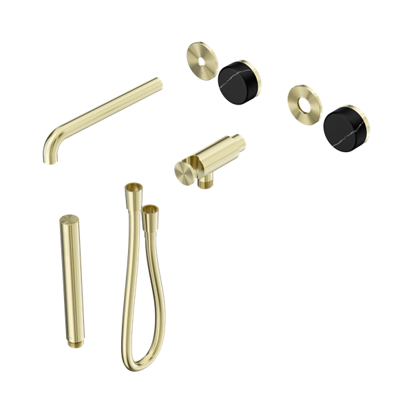 Nero Serenity Progressive Shower System With Spout With Marquina Black Handle And Slim Shower Trim Kit Only Brushed Gold - 24E121BG