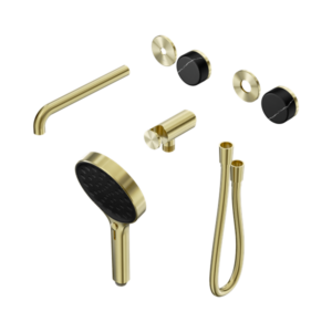 Nero Serenity Progressive Shower System With Spout With Marquina Black Handle And Serenity Hand Shower Trim Kit Only Brushed Gold - 24E122BG