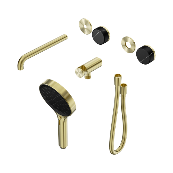Nero Serenity Progressive Shower System With Spout With Marquina Black Handle And Serenity Hand Shower Trim Kit Only Brushed Gold - 24E122BG