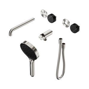 Nero Serenity Progressive Shower System With Spout With Marquina Black Handle And Serenity Hand Shower Trim Kit Only Brushed Nickel - 24E122BN