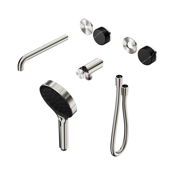 Nero Serenity Progressive Shower System With Spout With Marquina Black Handle And Serenity Hand Shower Trim Kit Only Brushed Nickel - 24E122BN
