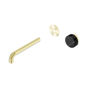 Nero Serenity Progressive Wall Basin Mixer 185mm Spout With Marquina Black Handle Trim Kit Only Brushed Gold - 24E126BG