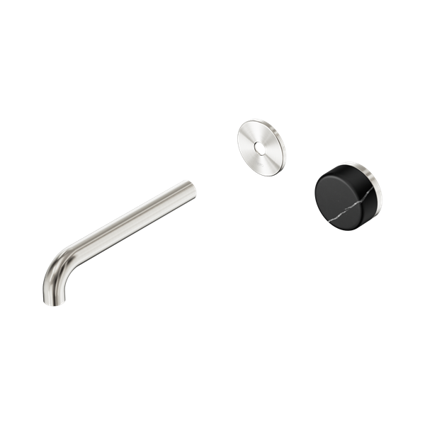 Nero Serenity Progressive Wall Basin Mixer 185mm Spout With Marquina Black Handle Trim Kit Only Brushed Nickel - 24E126BN