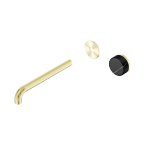 Nero Serenity Progressive Wall Basin Mixer 220mm Spout With Marquina Black Handle Trim Kit Only Brushed Gold - 24E127BG