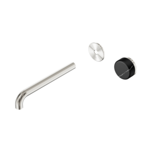 Nero Serenity Progressive Wall Basin Mixer 220mm Spout With Marquina Black Handle Trim Kit Only Brushed Nickel - 24E127BN