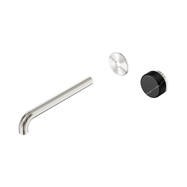 Nero Serenity Progressive Wall Basin Mixer 220mm Spout With Marquina Black Handle Trim Kit Only Brushed Nickel - 24E127BN